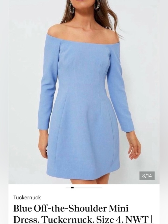 Tuckernuck Dresses & Skirts - Blue Off-the-Shoulder Mini Dress, Tuckernuck, Size 4, NWT | Wedding Guest, Party